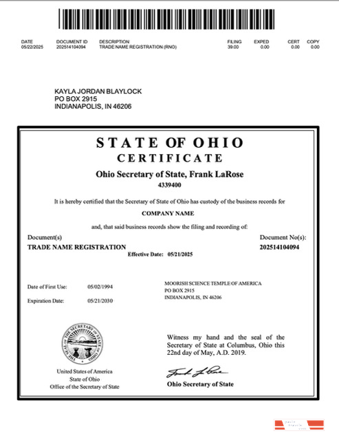 USA Ohio trade name registration Word and PDF template